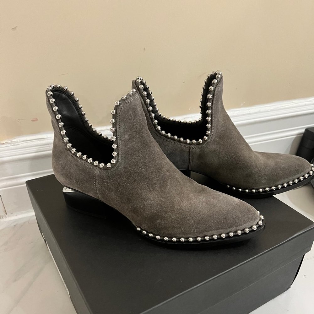 Alexander Wang Grey Suede Kori Tilt-heel Studded Chelsea Boots/Booties
